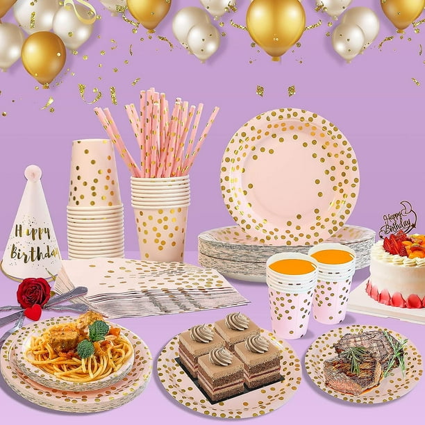  Platos desechables para fiesta de cumpleaños, postre y vajilla  : Hogar y Cocina