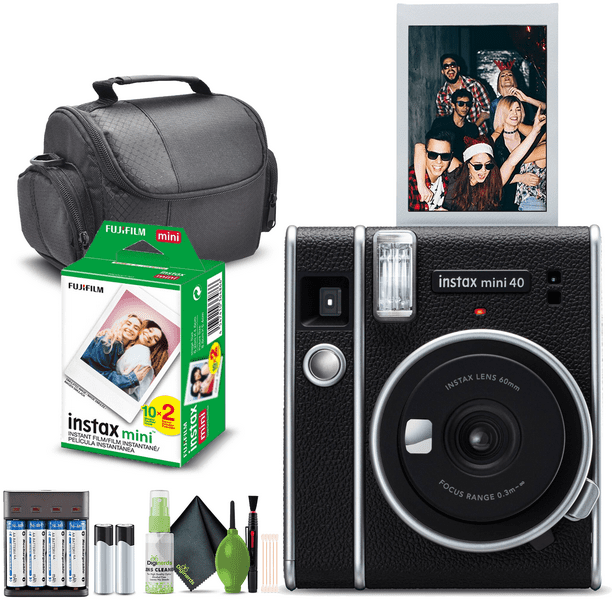 Cámara instantánea Fujifilm Instax Mini 40 Paquete de aspecto vintage negro  con película Fuji Instax Mini 20 hojas + 4 baterías recargables y más Cámara  perfecta para niños, bodas, cumpleaños o cualquier