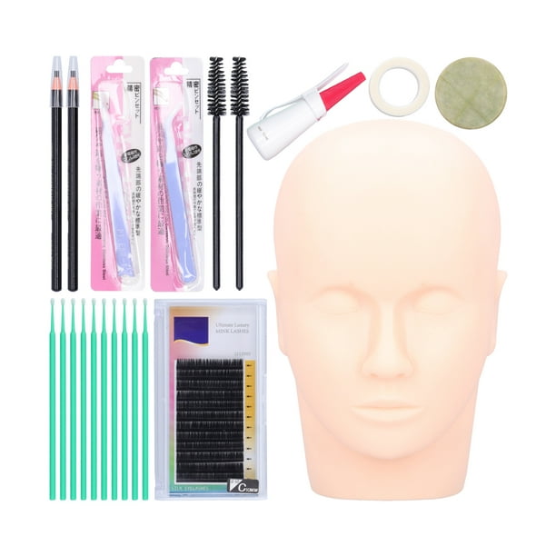 Kit de extensión de pestañas para principiantes, kit profesional de  suministros de extensión de pestañas con todo: cabeza de maniquí de  pestañas