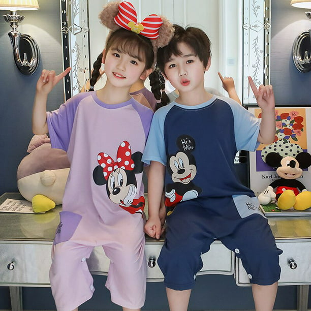 Mickey y Minnie, novedad de verano, conjunto de pijamas para niños, ropa de dormir fina de algodón d zhangyuxiang CONDUJO | Walmart en