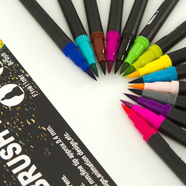 Pintar Dual Brush Pens Fine Tip - Flexible & Fineliner Pens