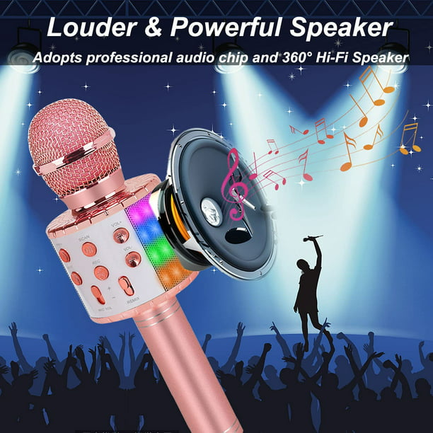 Microfono Pedestal Karaoke Niñas Rosado Con Luces De Fiesta