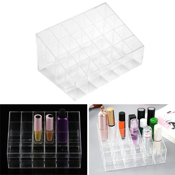 Caja de almacenamiento de pintalabios acrílico, organizador de maquillaje,  24 rejillas, soporte de exhibición, organizador de cosméticos