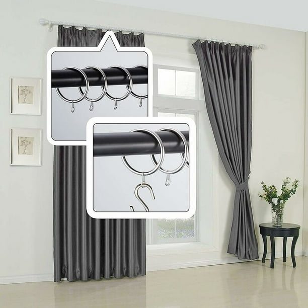 Anillos de cortina de 60 piezas. Anillas Metálicas para Cortinas y Barras.  Diámetro interior de 38 mm (plata)