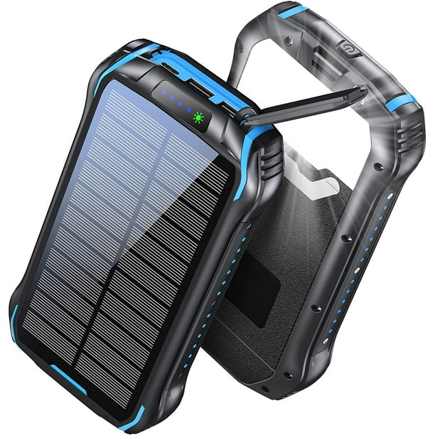 Banco de energía solar, cargador portátil 26800mah con salida de 5V 3.1A 2  entradas, batería recargable para exteriores con agua IP66 de banco de  batería para teléfonos iPhone Android iPhone esquí esquí