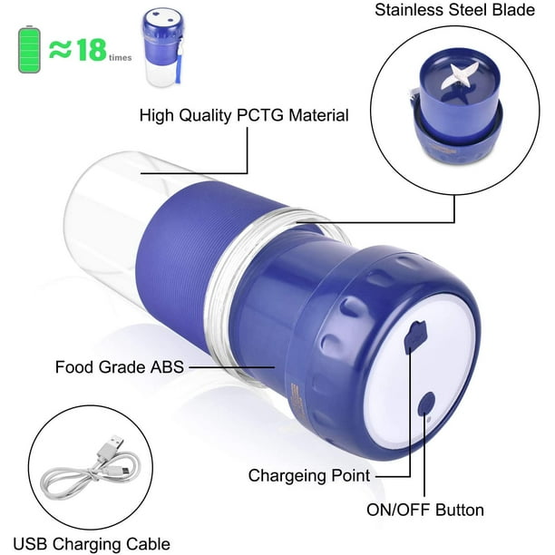 iOCSmart Licuadora portátil para batidos y batidos, mini licuadora personal  recargable por USB con botella de viaje de 13.5 fl oz, popote de silicona