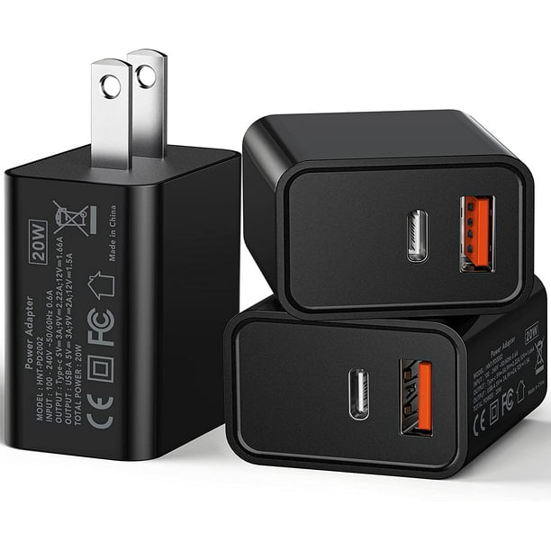 Bloque de cargador USB C de carga rápida, 2 unidades de 20 W PD de carga  rápida USB C cargador de pared adaptador de enchufe de ladrillo de