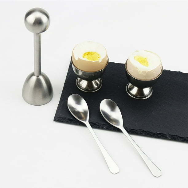 Egg Cracker Topper Cutter Set para huevos cocidos suaves Separador de  removedor de cáscara de acero inoxidable Incluye 2 hueveras, 2 cucharas, 1  cortador de Topper Vhermosa Utensilios de Cocina