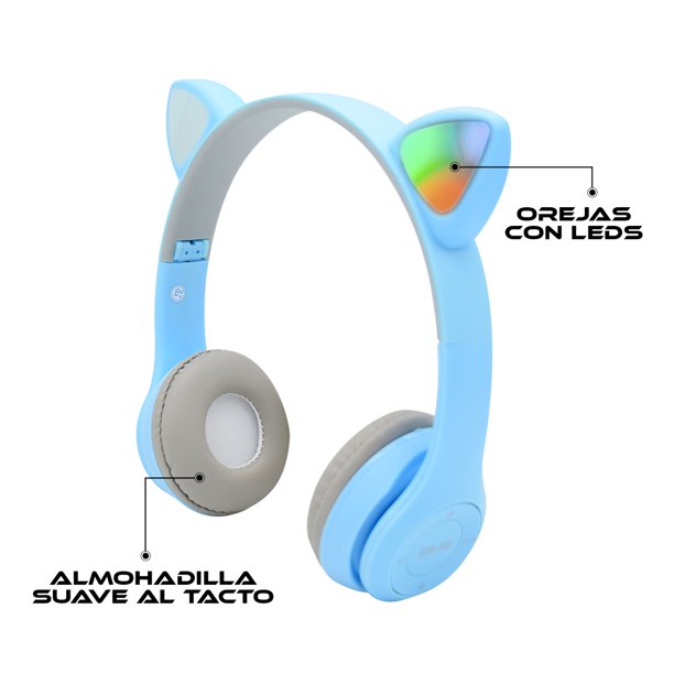 Aud fonos Bluetooth con Diadema y Orejas de Gato Luz Led Virtual