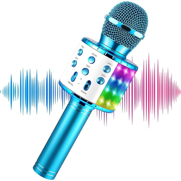 Micrófono inalámbrico Bluetooth para karaoke, máquina de karaoke recargable  para niños, el mejor regalo para niños y adultos (plateado)