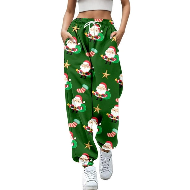 Gibobby pantalones nieve mujer Mujer Otoño e Invierno Casual moda Navidad  divertido impreso cintura elástica pantalones deportivos pantalones  casuales (Verde, M)