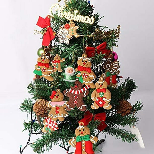 GuassLee 12 unidades de adornos de hombre de jengibre para decoración de árbol de Navidad, 3.0 in de alto, abalorios colgantes de jengibre, de árbol de Navidad, decoraciones navideñas Vhermosa WMPH-1109