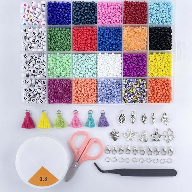 Kit De Cuentas Para Hacer Pulseras + Tijera + Borlas