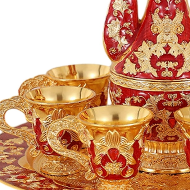 Juego de té de lujo, juego de tetera turca, decoración decorativa para el  hogar, juego de jarra de de metal, juego de vino europeo para azul Macarena  Vasos