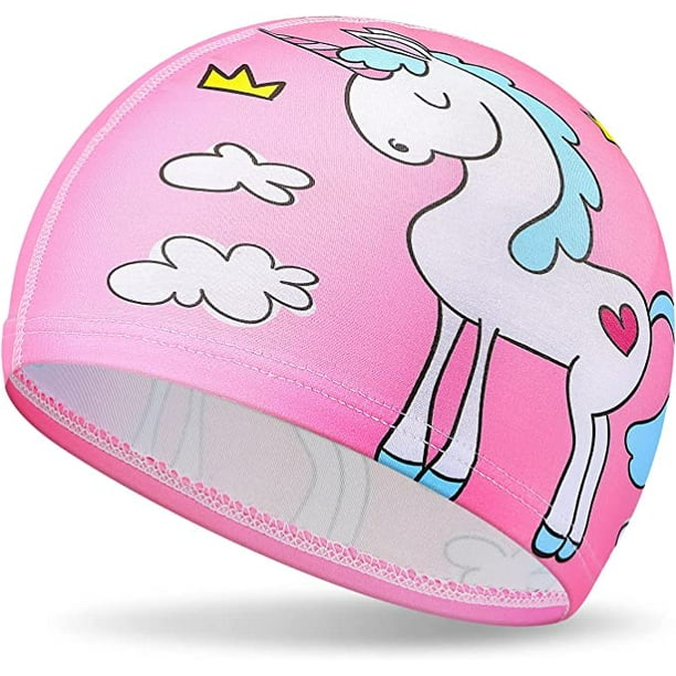 Gorro de baño para niños Gorro de piscina de unicornio rosa Gorro de baño  elástico elástico Pelo largo Gorro de baño de pelo corto Nadadores Niños