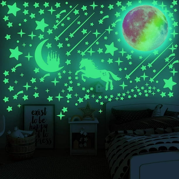 Pegatinas fluorescentes para pared, diseño de estrellas pequeñas, para  decoración de dormitorio, sala de estar, hogar (color)