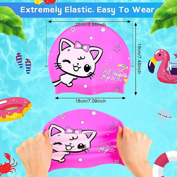 Gorro de natación de silicona con dibujos animados para niños y