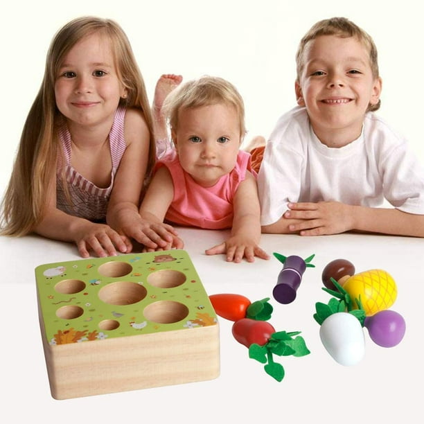 Juguetes educativos de madera para niños y niñas de 1 a 2 años, verduras y  frutas, forma de cosecha, tamaño, clasificación, rompecabezas, juguetes  para niños pequeños Adepaton WRMH-901
