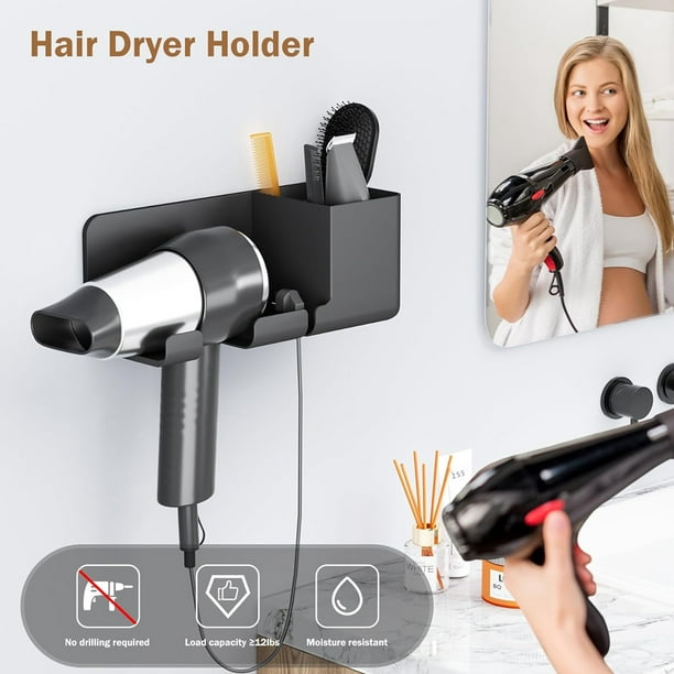 Soporte para secador de pelo, organizador de herramientas de pelo 3 en 1,  soporte para secadora de pelo interior de la puerta del gabinete, soporte