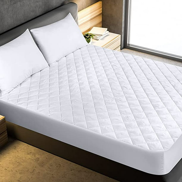 Protector de colchón impermeable tamaño King, funda de colchón acolchada  con bolsillo profundo de hasta 15 pulgadas, lavable, blanco (78 x 80 x 15