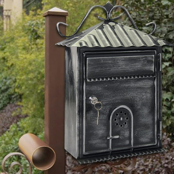 Buzón de correo para exterior grande montado en la pared, buzón de correo  seguro resistente a la intemperie con cerradura de llave, estilo retro para