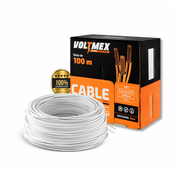 cable eléctrico voltmex calibre 12 blanco cca rollo 100m voltmex unipolar