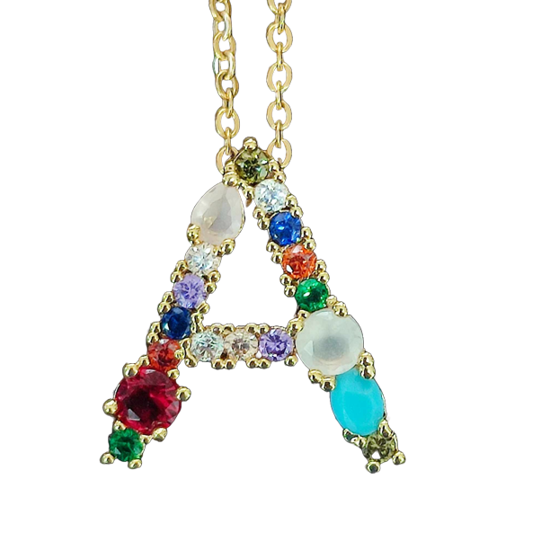 Cadena con dije de Inicial, letra A, chapada en oro de 18 kilates, y