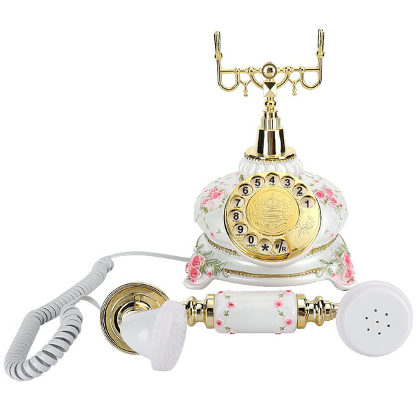 Teléfono antiguo – Esfera giratoria rosa modelo de teléfono fijo vintage  clásico accesorios de teléfono retro montados en la pared, adornos para