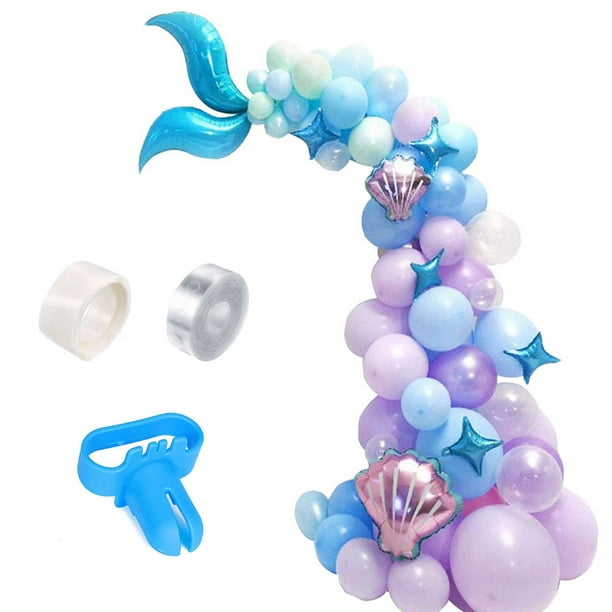 Decoraciones de cumpleaños con temática de sirena: suministros de  decoración de fiesta de sirena incluyen kit de guirnalda de globos de  sirena, telón