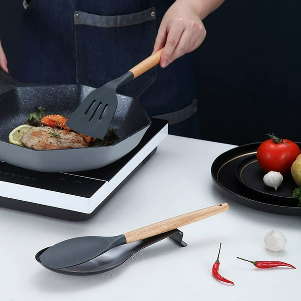 Utensilios de cocina negro y cobre con soporte para utensilios de cobre -  Juego de 17 piezas: tazas y cucharas medidoras, juego de utensilios de