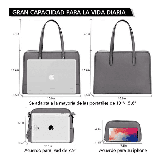 Set De Bolsa Para Dama 3 pcs Gris Malubero Malu1285