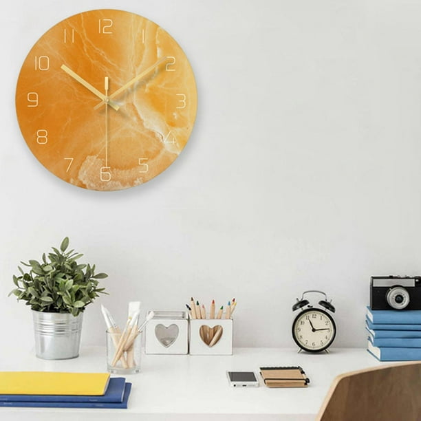 Reloj de pared moderno con textura de mármol blanco, silencioso sin tictac,  funciona con pilas, relojes redondos vintage para cocina, hogar, oficina