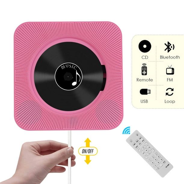 Reproductor de CD portátil con Bluetooth para montaje en pared, reproductor  de música de CD para el hogar, Boombox con control remoto, radio FM