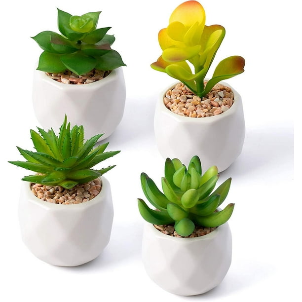 Paquete de 4 mini plantas suculentas artificiales en macetas