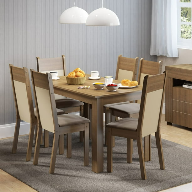 Conjunto Comedor Madesa Luana Mesa Tapa Madera con 4 Sillas Marrón