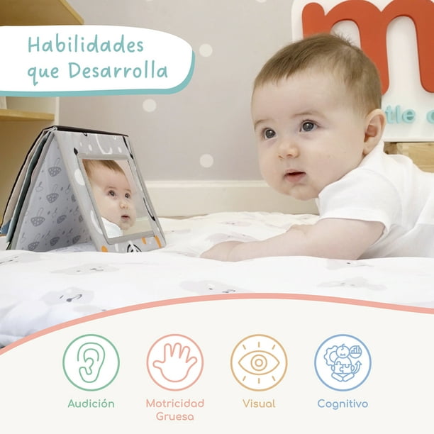 Espejo y Libro Sensorial para Bebe - Libro de Texturas para Bebe - Juguetes  Sensoriales - Juguetes para Bebe de 0 a 6 meses - Libro de Tela para Niños  - Estimulación Temprana para Bebe