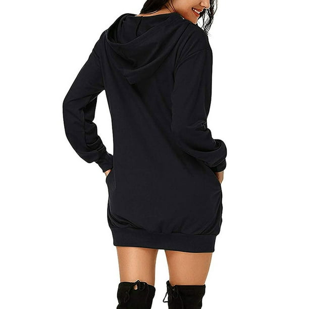 Vestido tipo sudadera con capucha y bolsillo de longitud media con  estampado de Halloween para mujer Fridja nbo4446