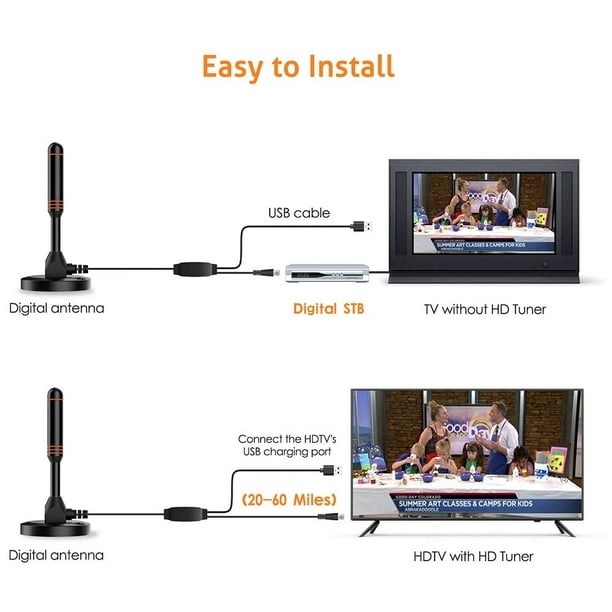 Antena HDTV Digital - Incluye Base Magnética y Cable Coaxial - Antena TV  Antena TV Terrestre - Interior o Exterior Zhivalor 223331