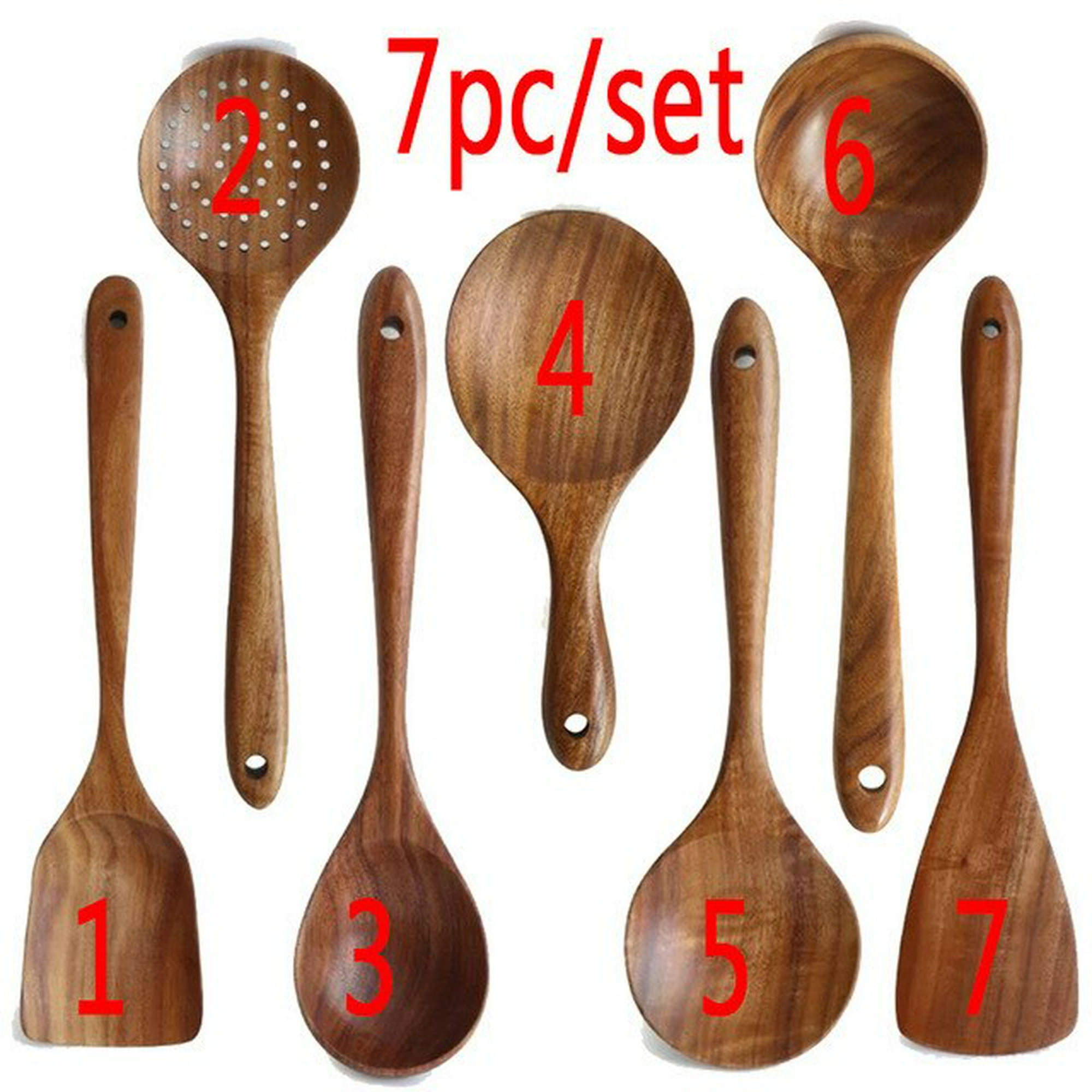 Juego de utensilios de cocina de madera, cucharas de madera para cocinar,  cucharas de madera de teca zhangmengya LED