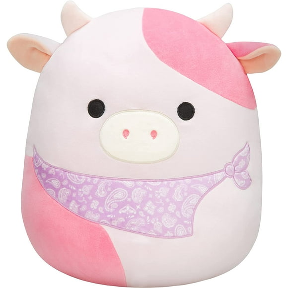 squishmallows original 8inch reshma light pink cow with purple bandana  large ultrasoft official jazwares plush