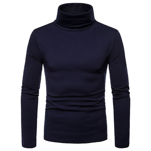 Suéter de punto de cuello alto para hombre, Jersey informal, ajustado,  básico, doble cuello, Tops de otoño e invierno