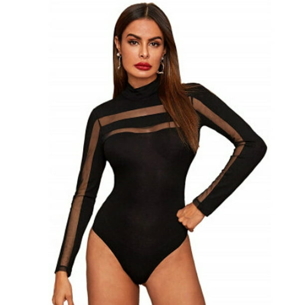  Body de manga larga con cuello en V para mujer, casual, sexy,  para el trabajo, ajustado, manga corta, tanga, top de moda de primavera  2023 (negro #3, XL) : Ropa, Zapatos