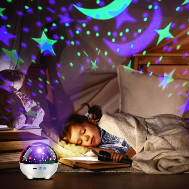 Proyector de luz nocturna de estrellas, proyector de galaxia, luz nocturna  reutilizable para niños, carga USB/funciona con pilas, lámpara de