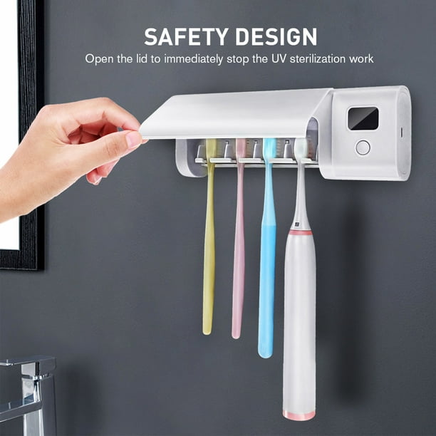 Porta Cepillo De Dientes Soporte de cepillo de dientes solar UV Dispensador  de pasta de dientes de montaje en pared (botón blanco) Wdftyju Libre de BPA
