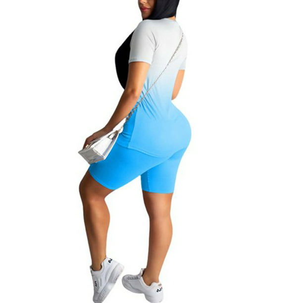 Sonducket Conjunto de ropa deportiva para mujer Top de yoga Pantalones  cortos Conjunto de ropa deportiva Conjunto de top de yoga Camiseta deportiva  de conjuntos de ropa azul L