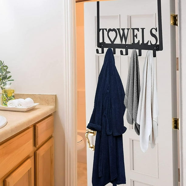 Elbourn Toallero triple ajustable sobre la puerta con ganchos, toallero  para baño, color negro