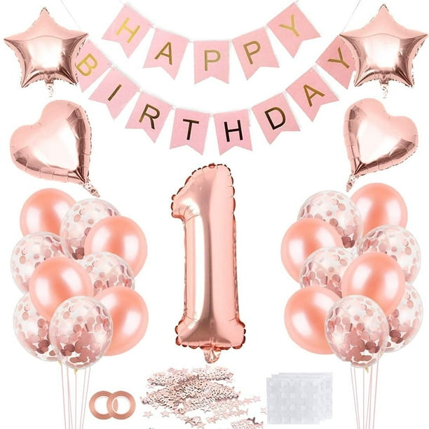 Globo 1er cumpleaños niña, 1 globo oro rosa, globos cumpleaños 1 año oro  rosa, globo niña 1 año, 1 g JM