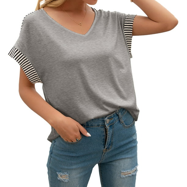  Camiseta de verano para mujer, manga corta, cuello en