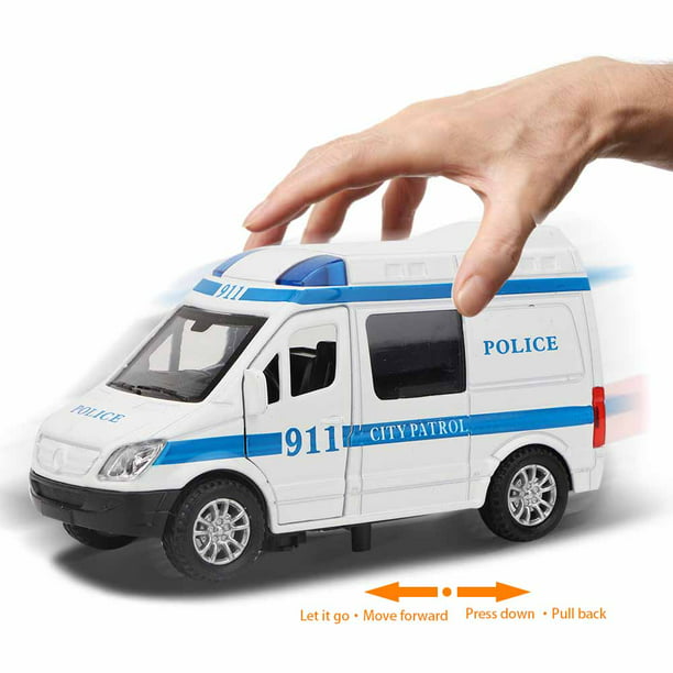 Coche de policía de juguete para niños de 3, 4, 5 con luces y sonidos de  sirena, auto de policía alimentado por fricción para niños con luces
