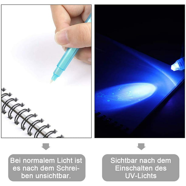 Paquete de 12 bolígrafos de tinta invisible con luz UV, bolígrafo espía  para escribir mensajes secretos, marcadores de tinta que desaparecen